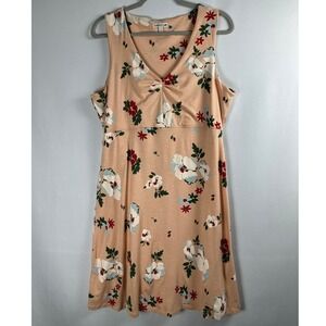 Toad&Co Rosemarie SL Dress L Peach Floral Sleeveless Knee Length Cottage Outdoor